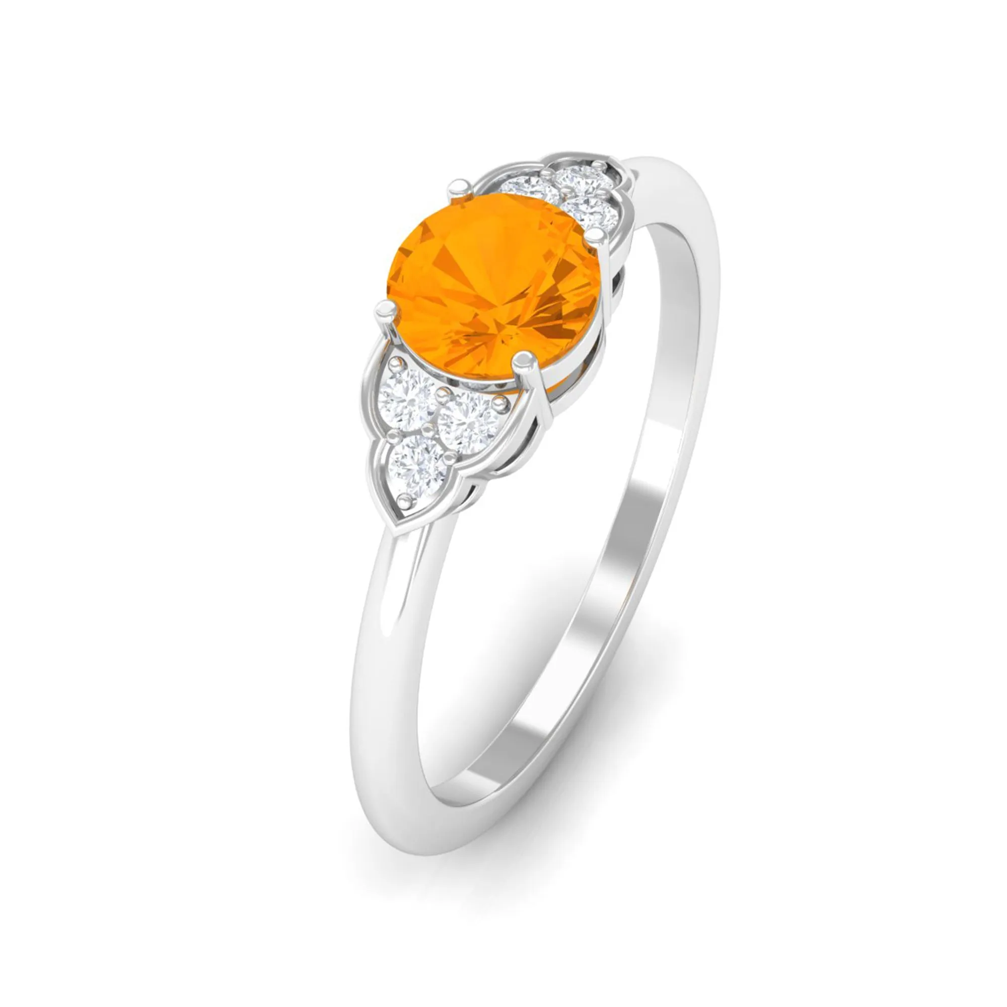 1 CT Fire Opal Engagement Ring with Diamond Trio