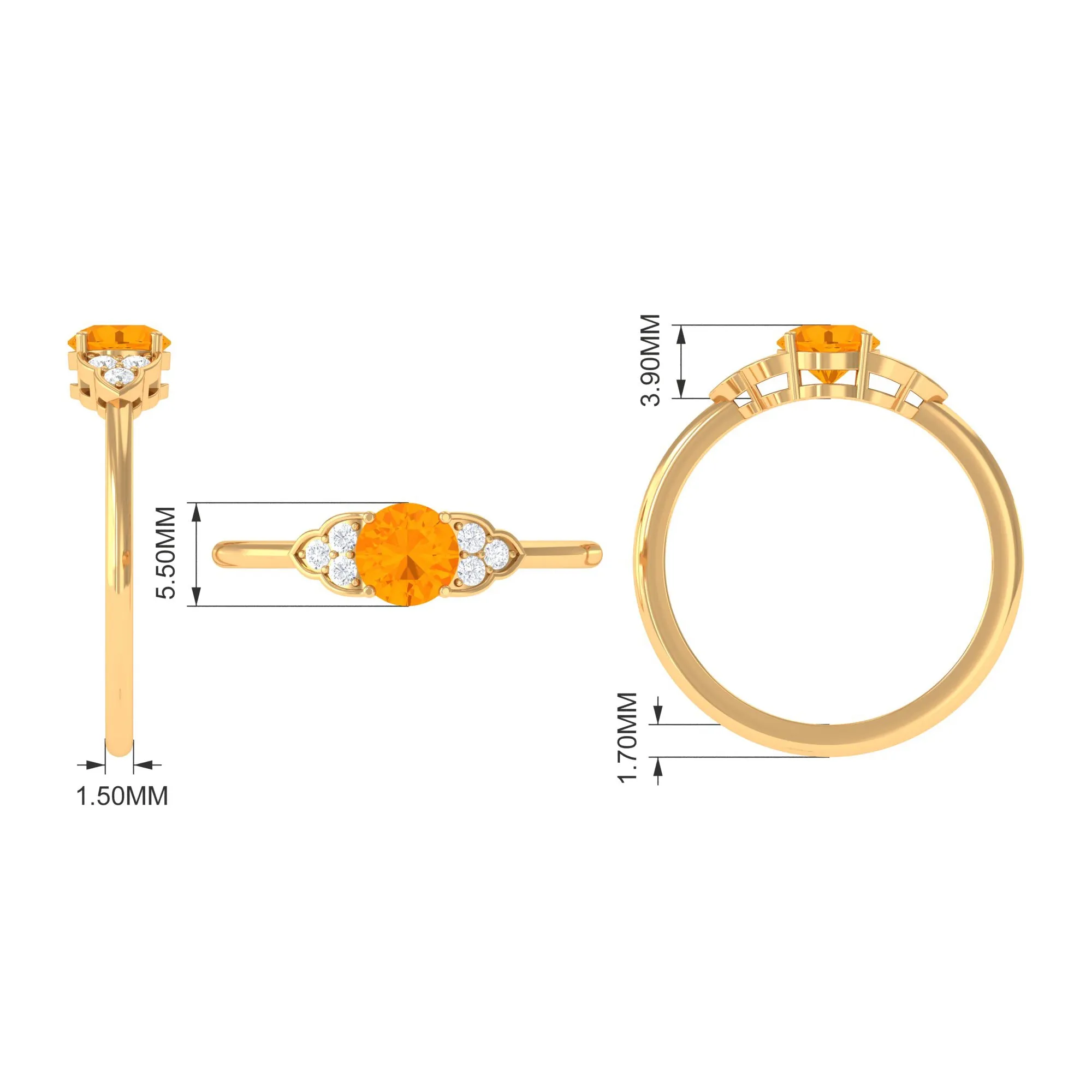 1 CT Fire Opal Engagement Ring with Diamond Trio