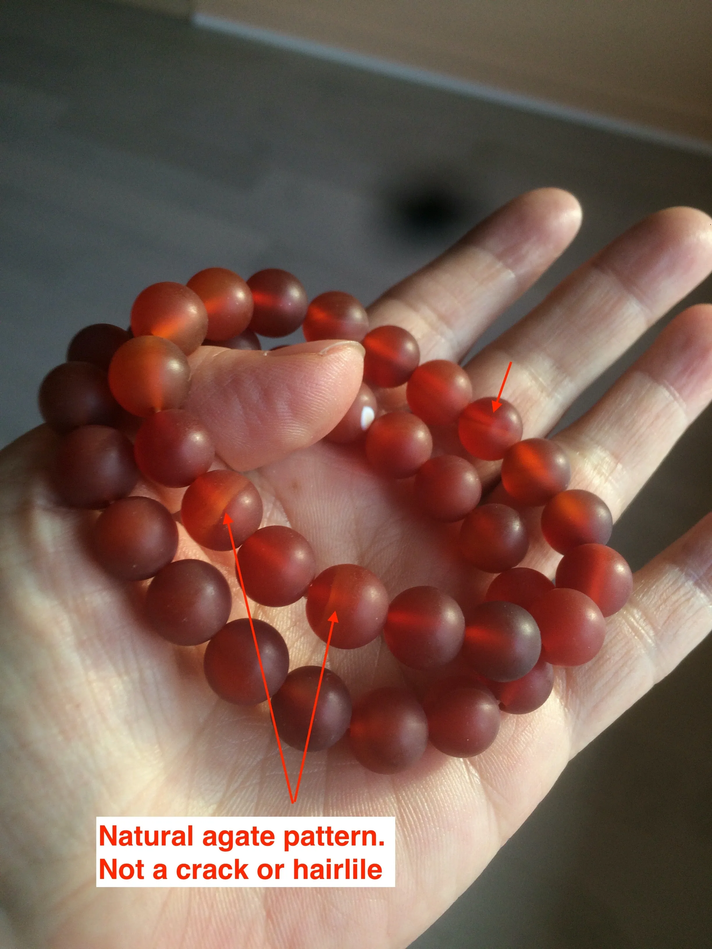 10mm 100% natural frosted glass polished red agate bracelet CB30