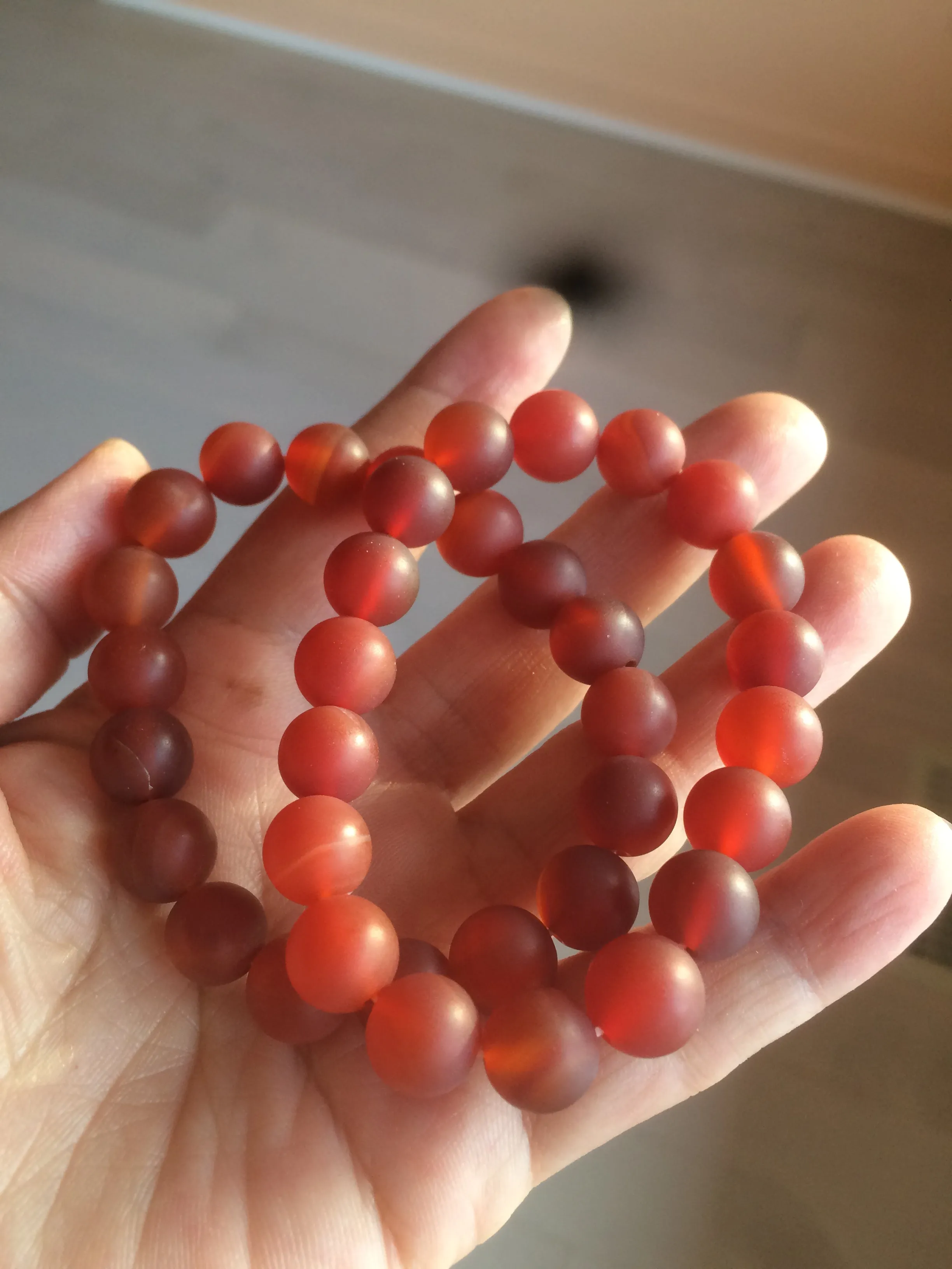 10mm 100% natural frosted glass polished red agate bracelet CB30