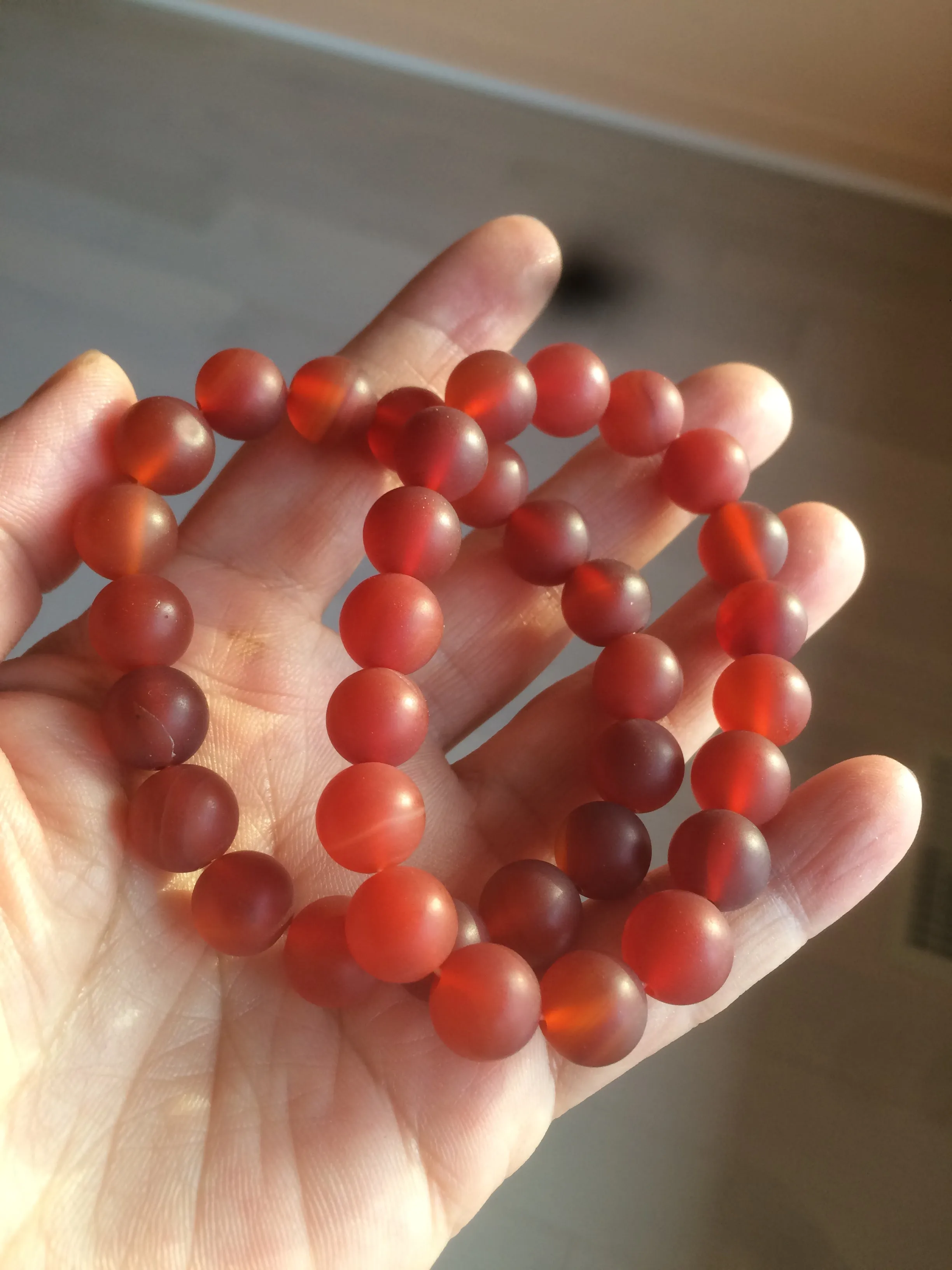 10mm 100% natural frosted glass polished red agate bracelet CB30