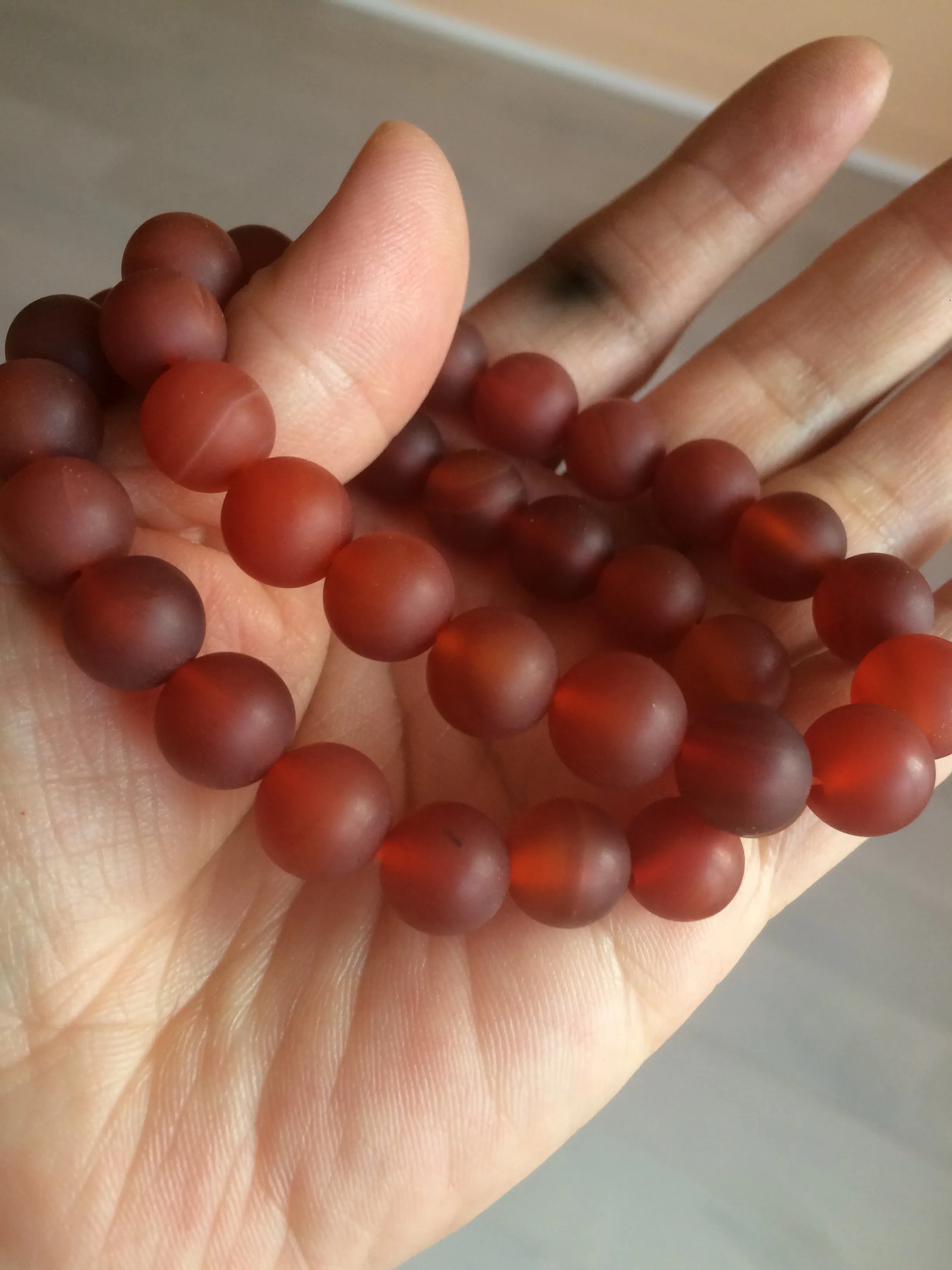 10mm 100% natural frosted glass polished red agate bracelet CB30