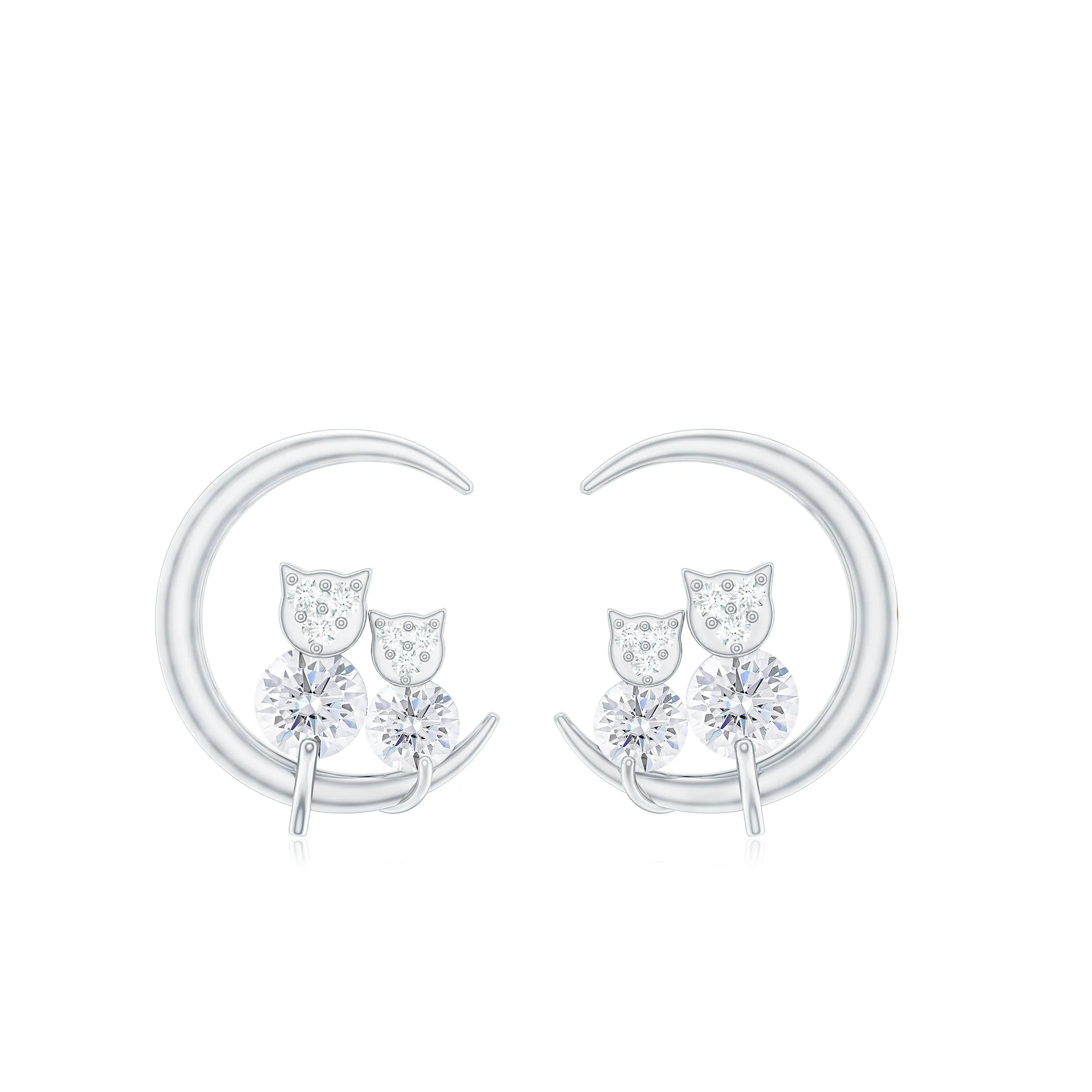 1/2 CT Designer Zircon Gold Moon Cat Stud Earrings