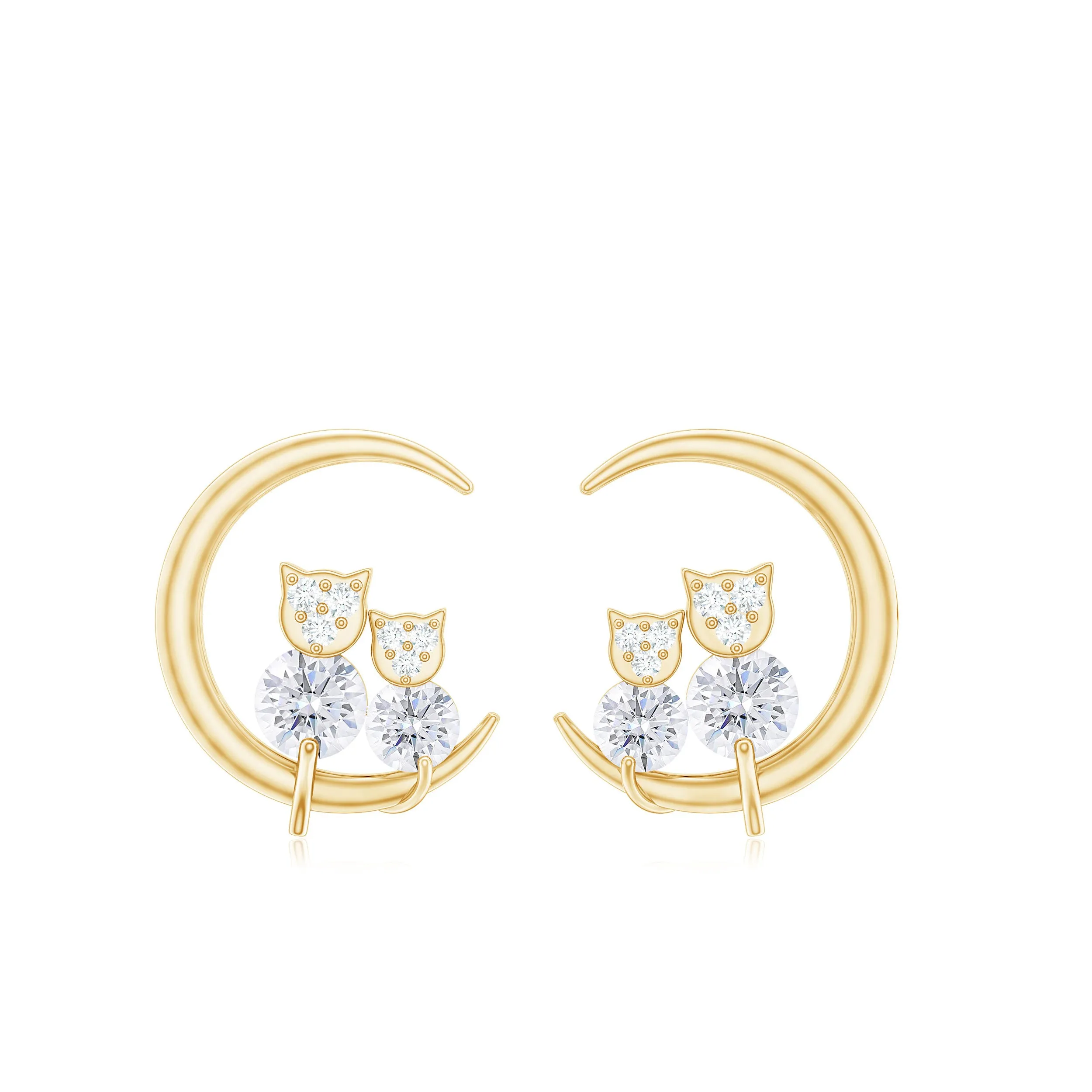 1/2 CT Designer Zircon Gold Moon Cat Stud Earrings