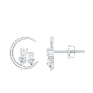 1/2 CT Designer Zircon Gold Moon Cat Stud Earrings