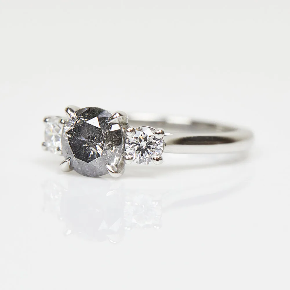 1.23ct Round Brilliant Cut Salt and Pepper Diamond Ring, Aphrodite Setting