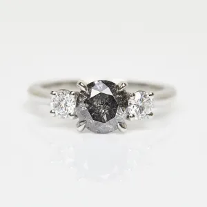 1.23ct Round Brilliant Cut Salt and Pepper Diamond Ring, Aphrodite Setting