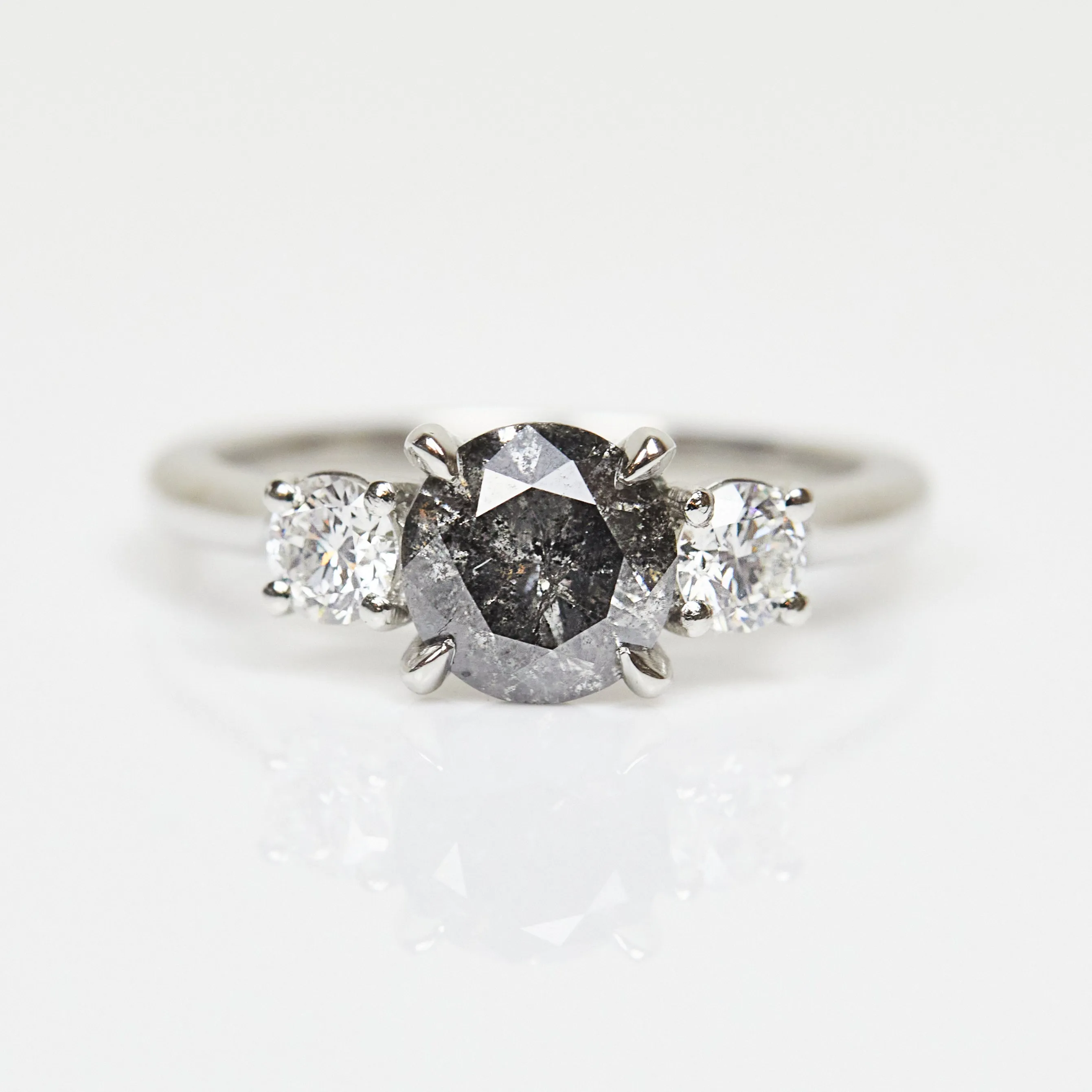 1.23ct Round Brilliant Cut Salt and Pepper Diamond Ring, Aphrodite Setting