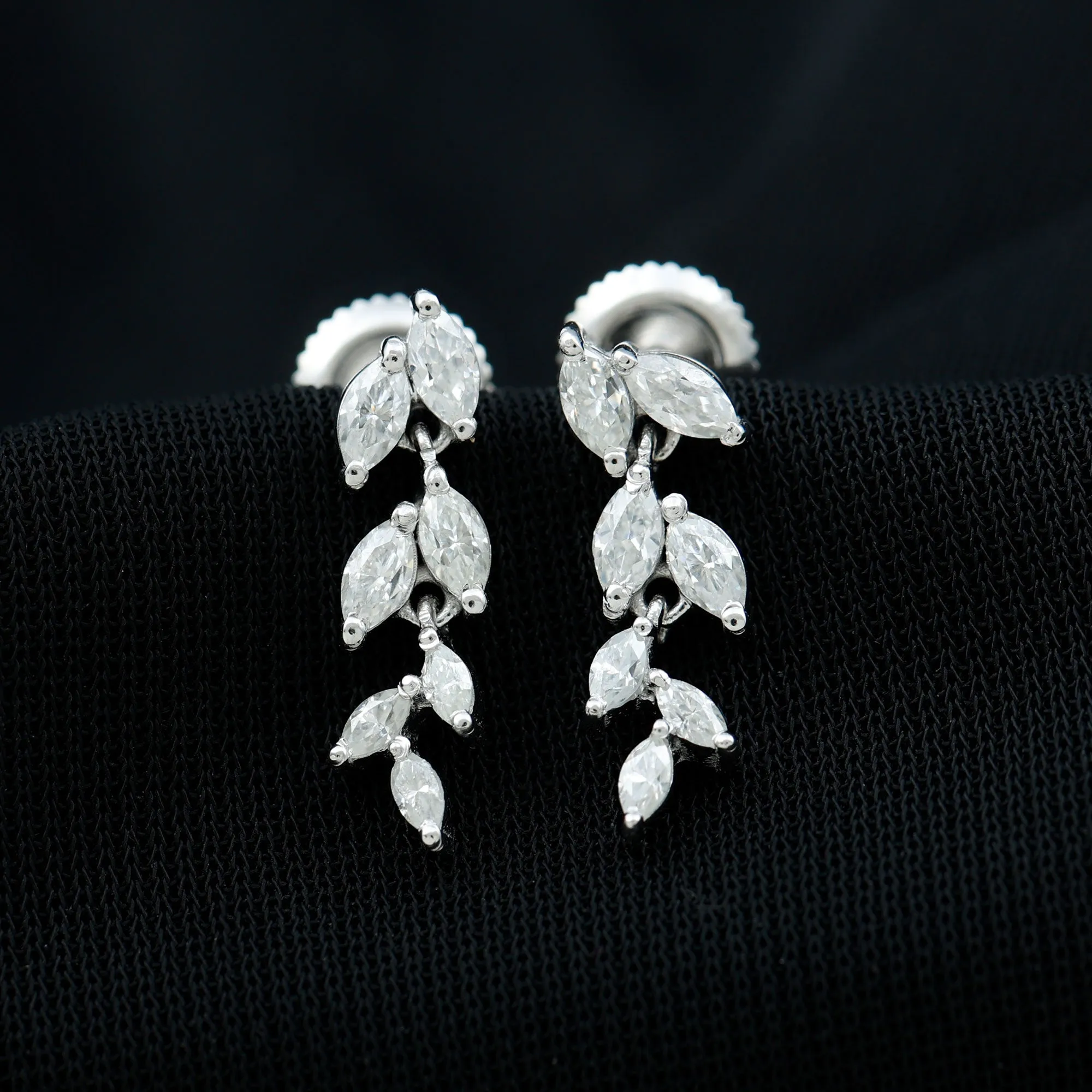 1.25 CT Marquise Shape Zircon Leaf Dangle Earrings in Gold