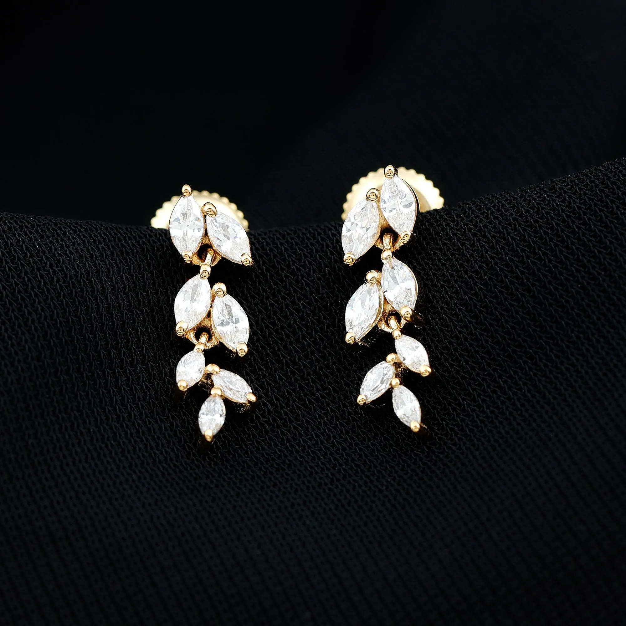 1.25 CT Marquise Shape Zircon Leaf Dangle Earrings in Gold