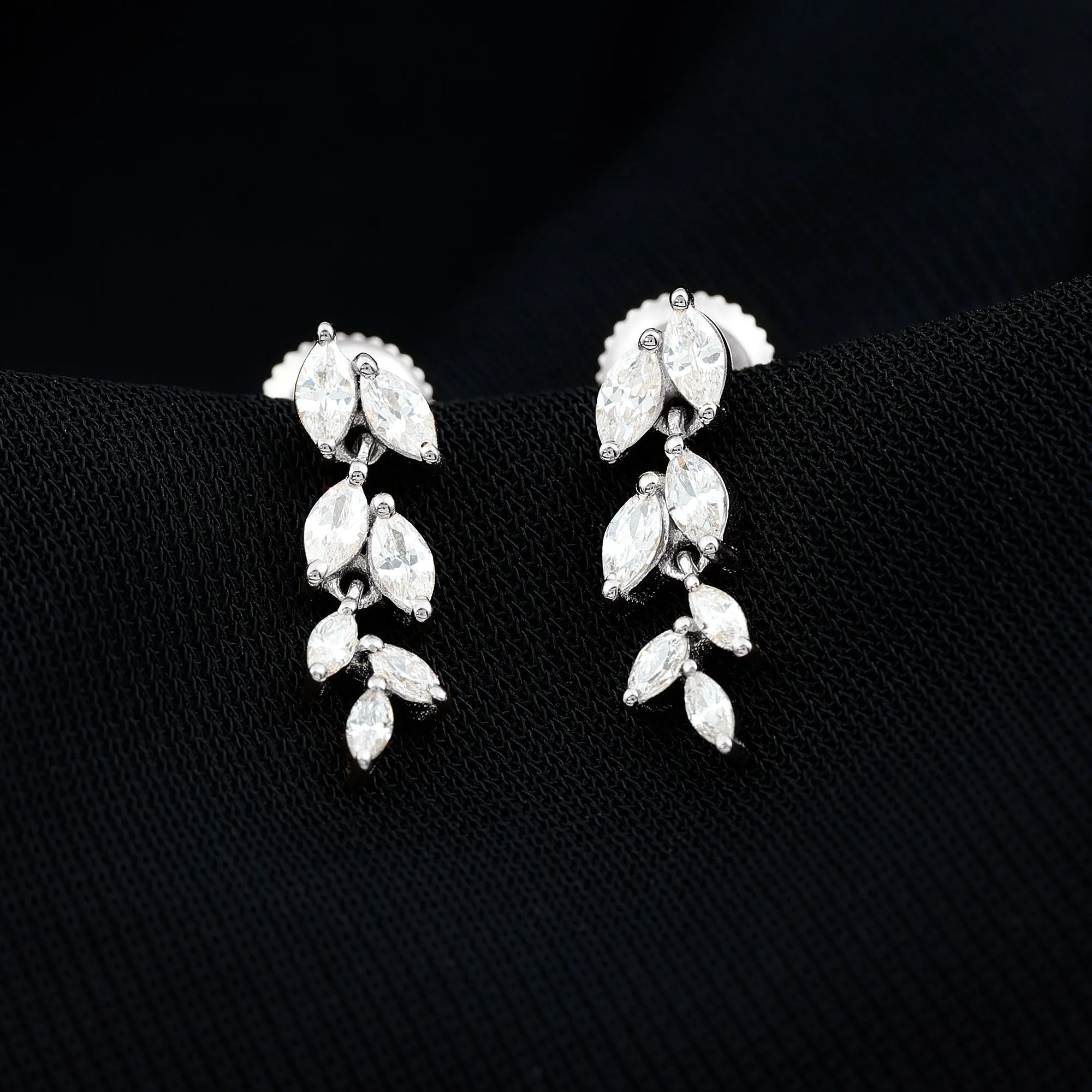 1.25 CT Marquise Shape Zircon Leaf Dangle Earrings in Gold