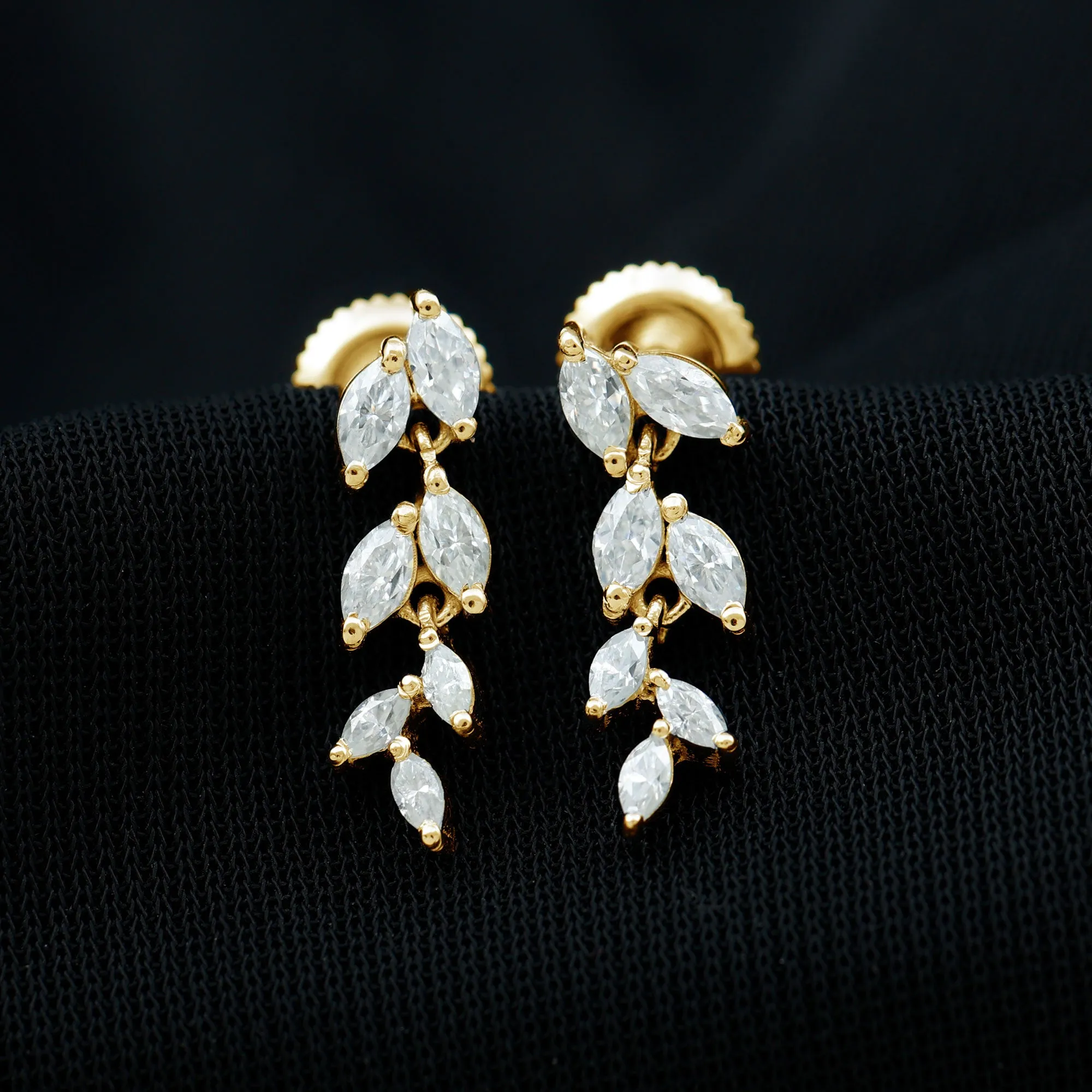 1.25 CT Marquise Shape Zircon Leaf Dangle Earrings in Gold