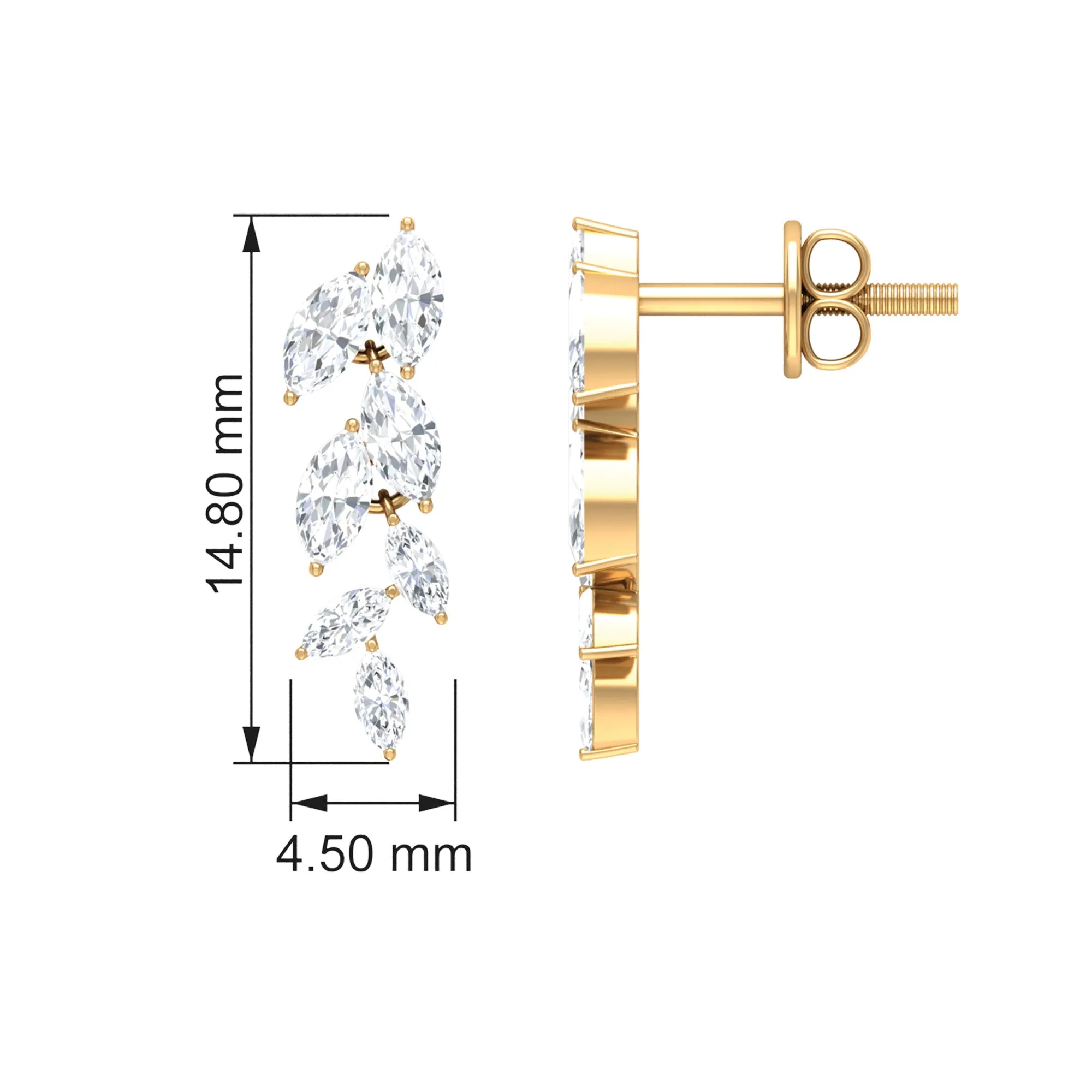 1.25 CT Marquise Shape Zircon Leaf Dangle Earrings in Gold