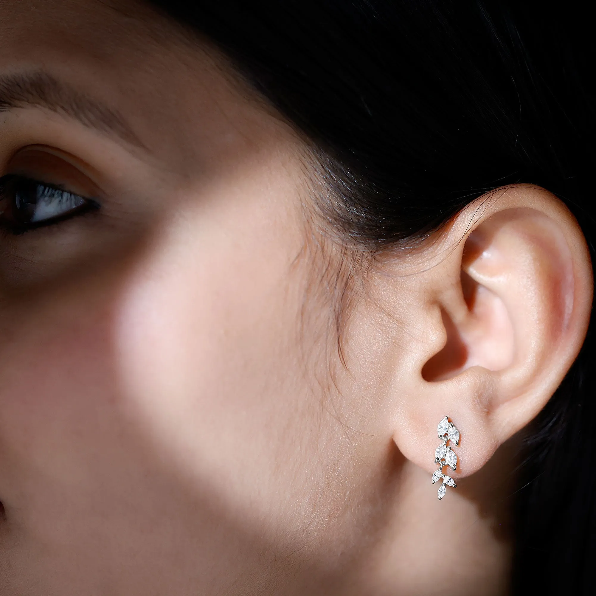1.25 CT Marquise Shape Zircon Leaf Dangle Earrings in Gold