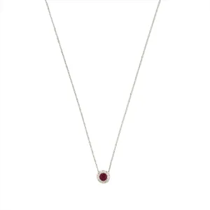 14K Gold Ruby Diamond Halo Pendant Necklace