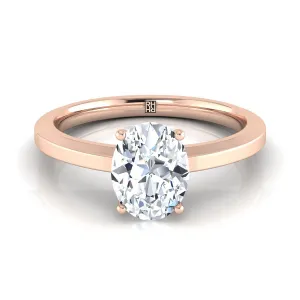 14K Rose Gold Oval  Beveled Edge Comfort Style Bright Finish Solitaire Engagement Ring