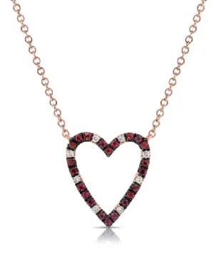 14k Ruby and Diamond Outline Heart Necklace