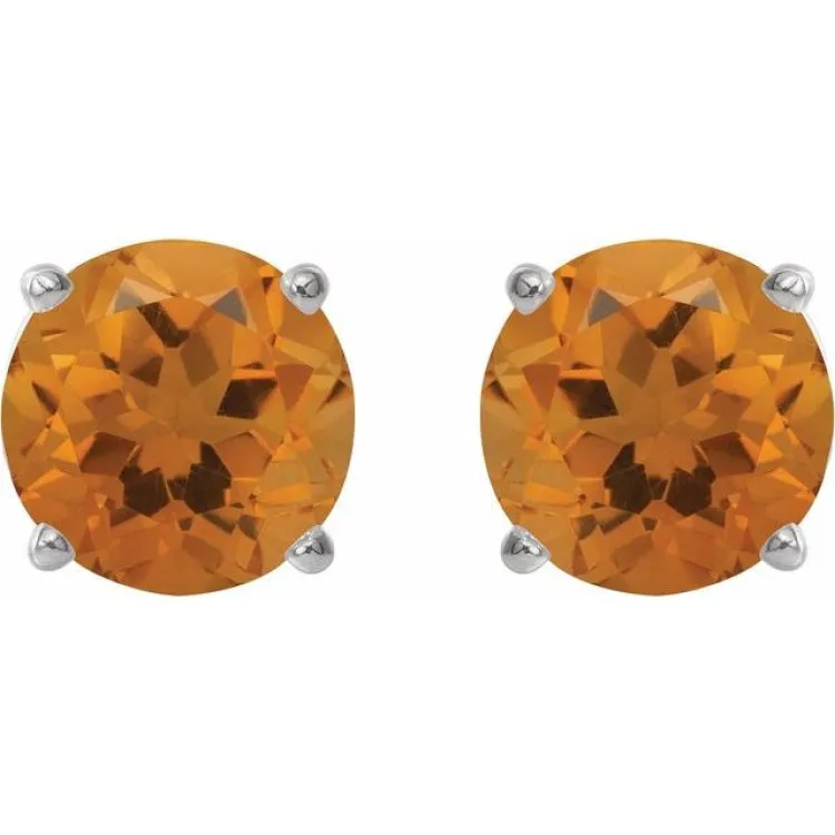 14K White 8 mm Natural Citrine Stud Earrings