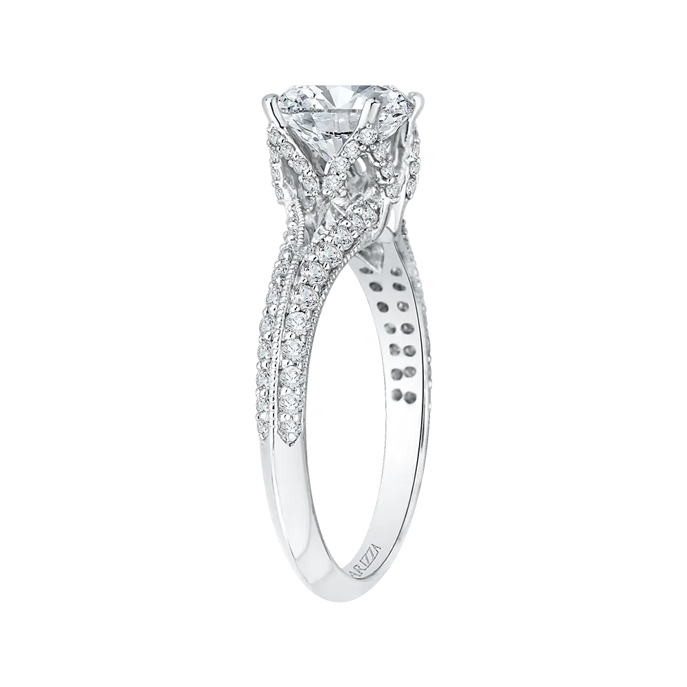 14K White Gold Round Diamond Engagement Ring with Split Shank (Semi Mount)