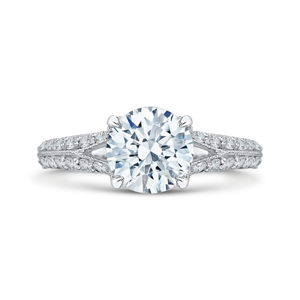 14K White Gold Round Diamond Engagement Ring with Split Shank (Semi Mount)