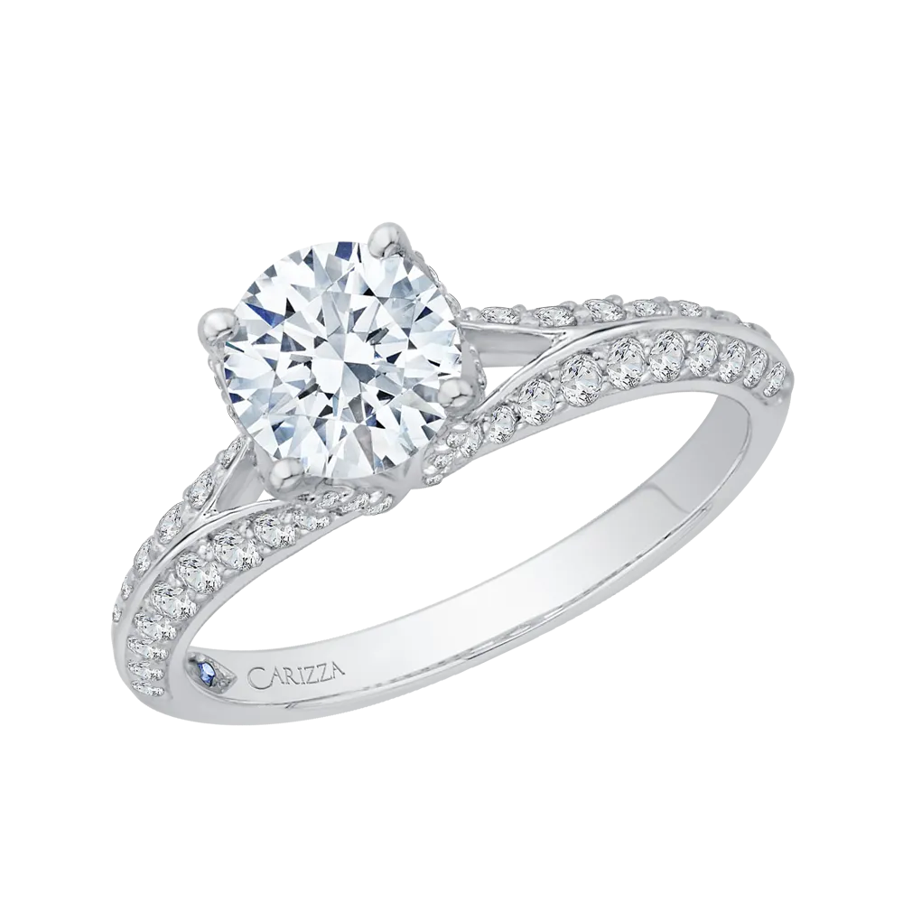 14K White Gold Round Diamond Engagement Ring with Split Shank (Semi Mount)