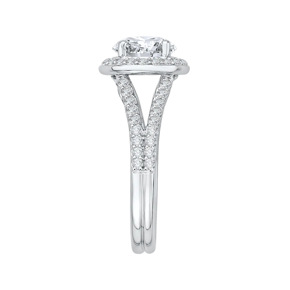 14K White Gold Round Halo Diamond Engagement Ring with Split Shank (Semi Mount)