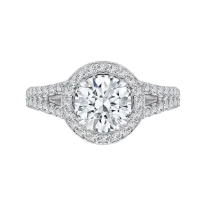 14K White Gold Round Halo Diamond Engagement Ring with Split Shank (Semi Mount)