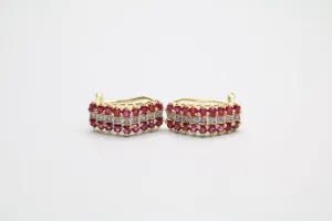 14K Yellow Gold Diamond & Ruby Lever Earrings (0.18 CTW)