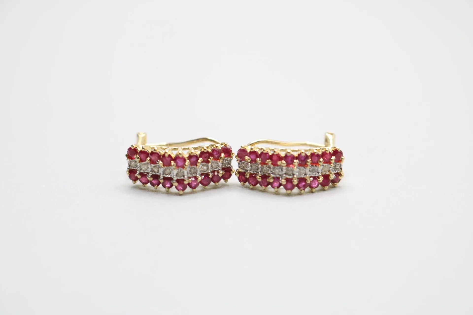 14K Yellow Gold Diamond & Ruby Lever Earrings (0.18 CTW)
