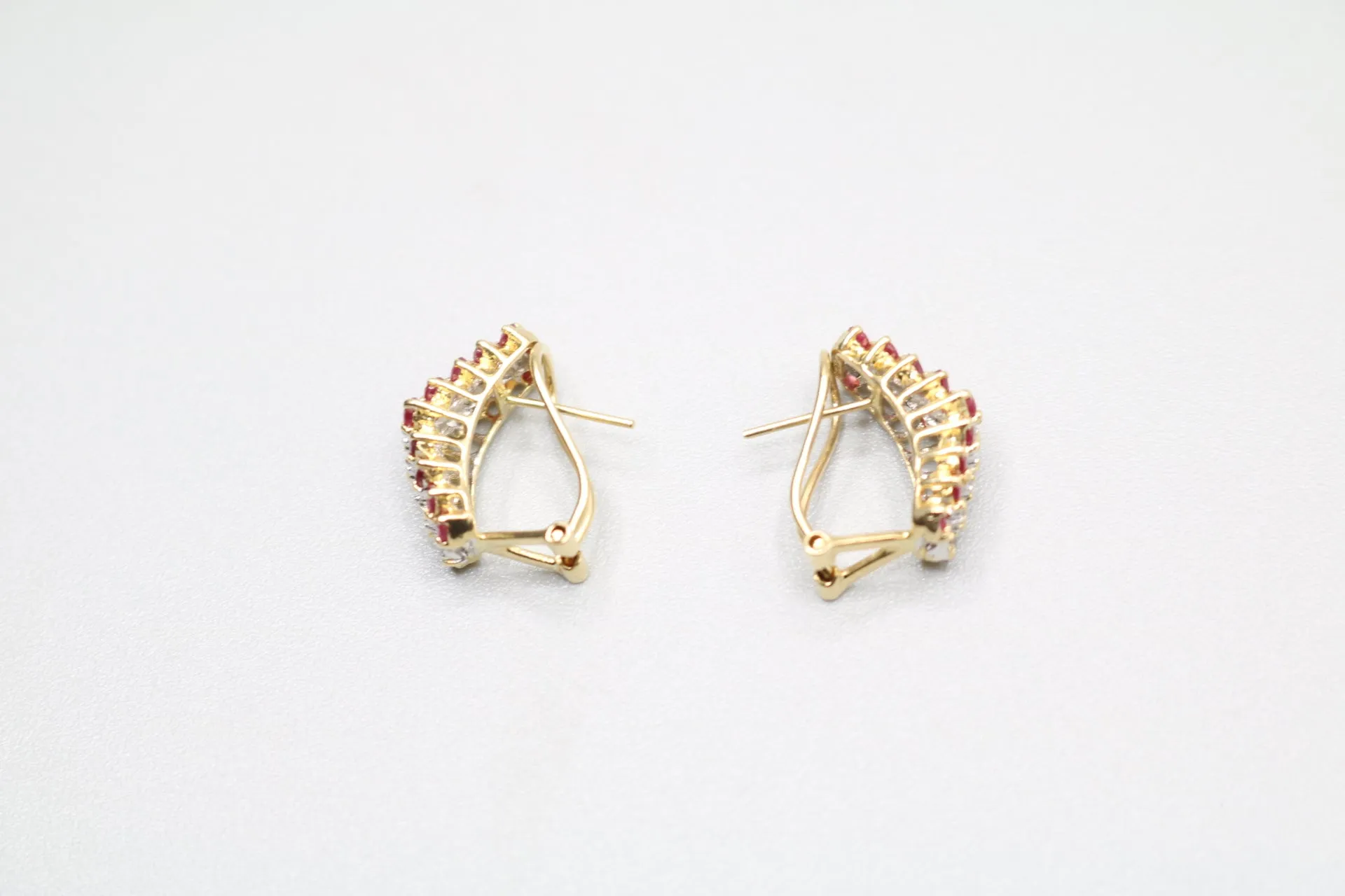 14K Yellow Gold Diamond & Ruby Lever Earrings (0.18 CTW)