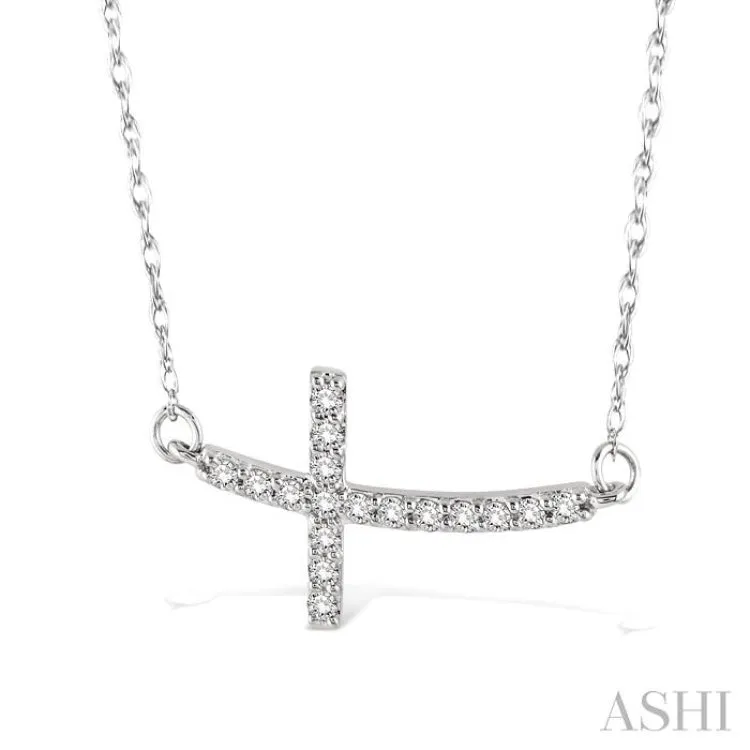 1/5 ctw Round Cut Diamond Cross Pendant in 10K White Gold with Chain