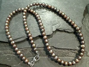 16" Bronze Pearl 5MM Necklace, Sterling Silver Clasp