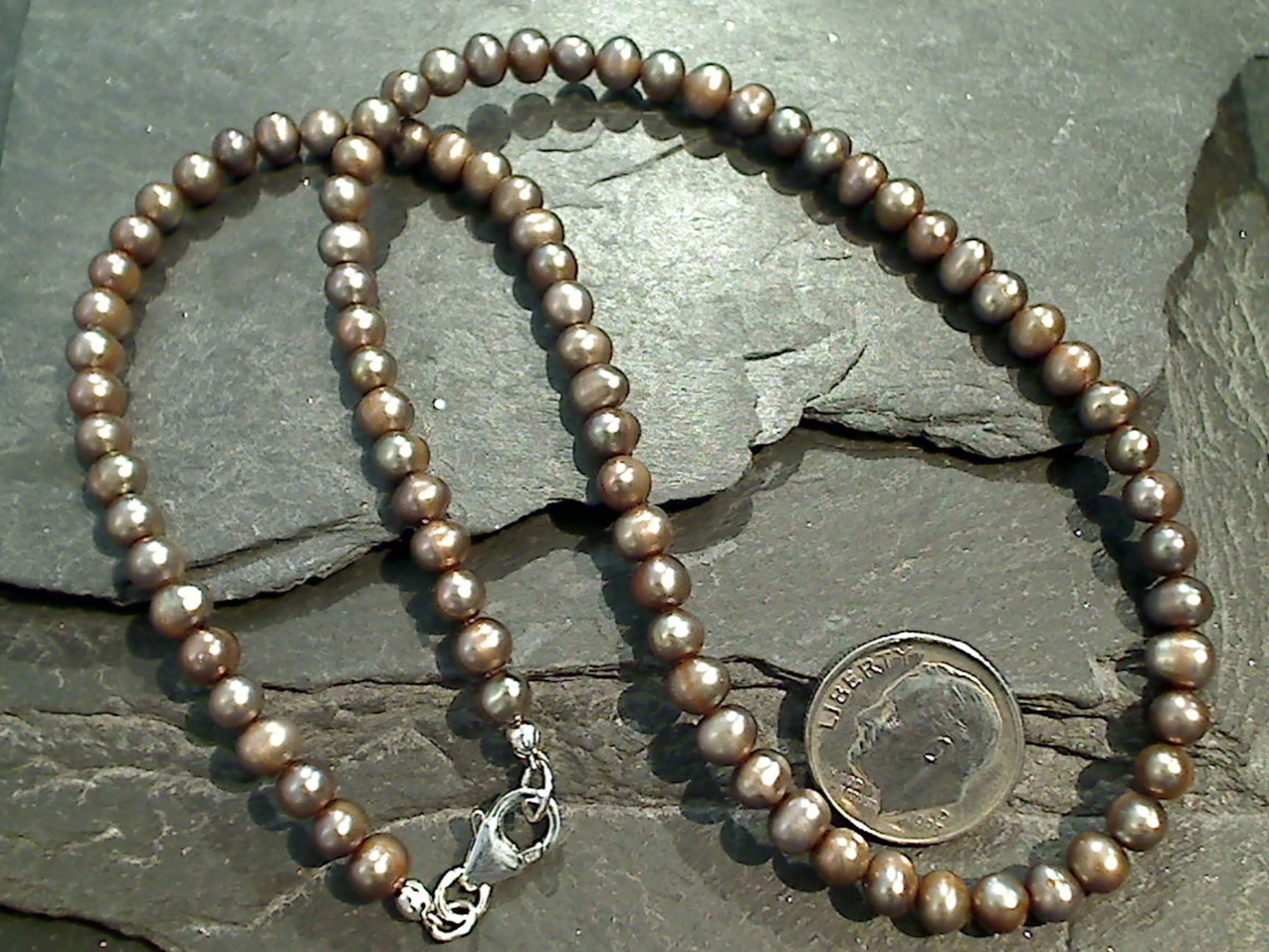 16" Bronze Pearl 5MM Necklace, Sterling Silver Clasp