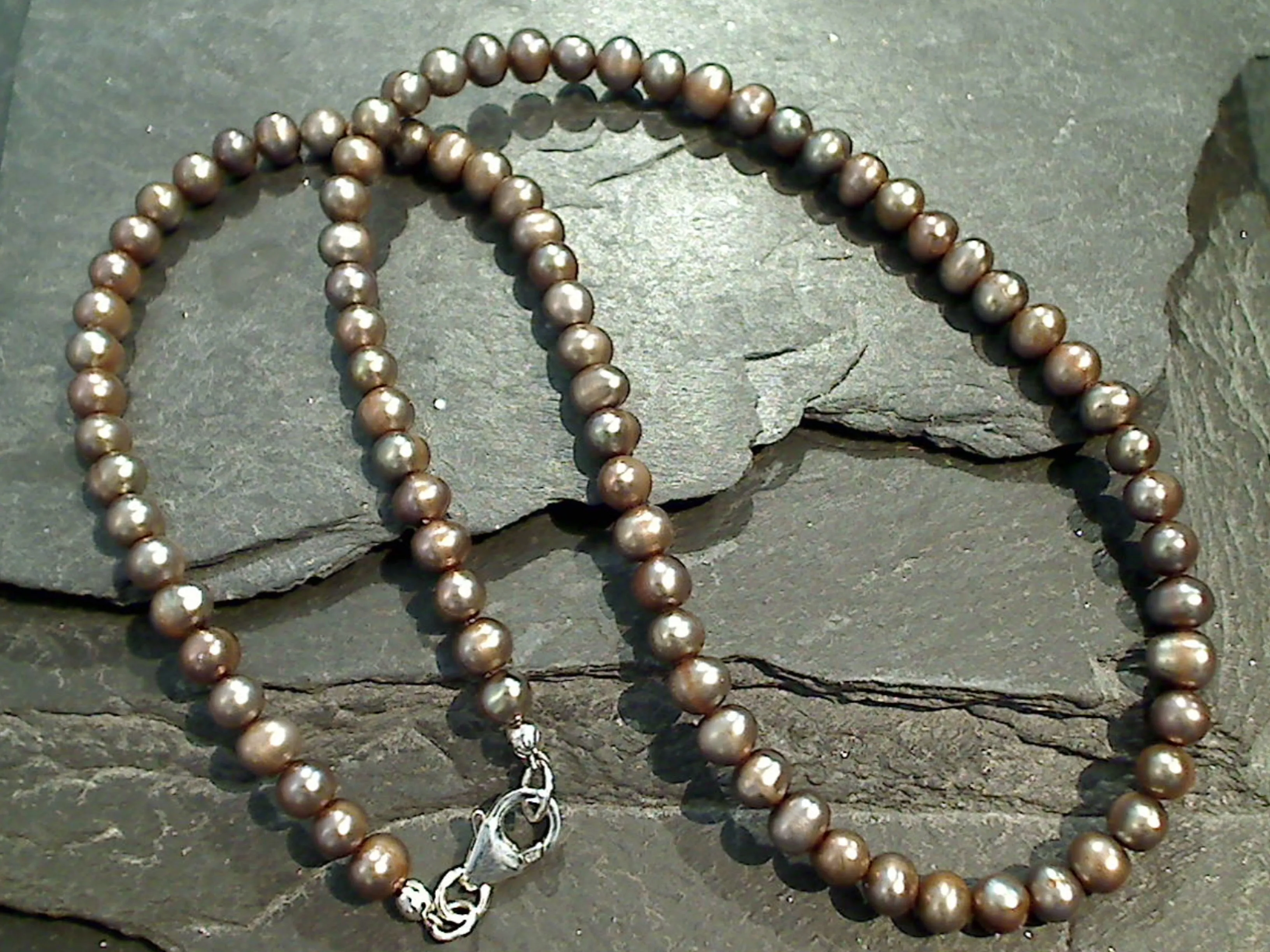 16" Bronze Pearl 5MM Necklace, Sterling Silver Clasp