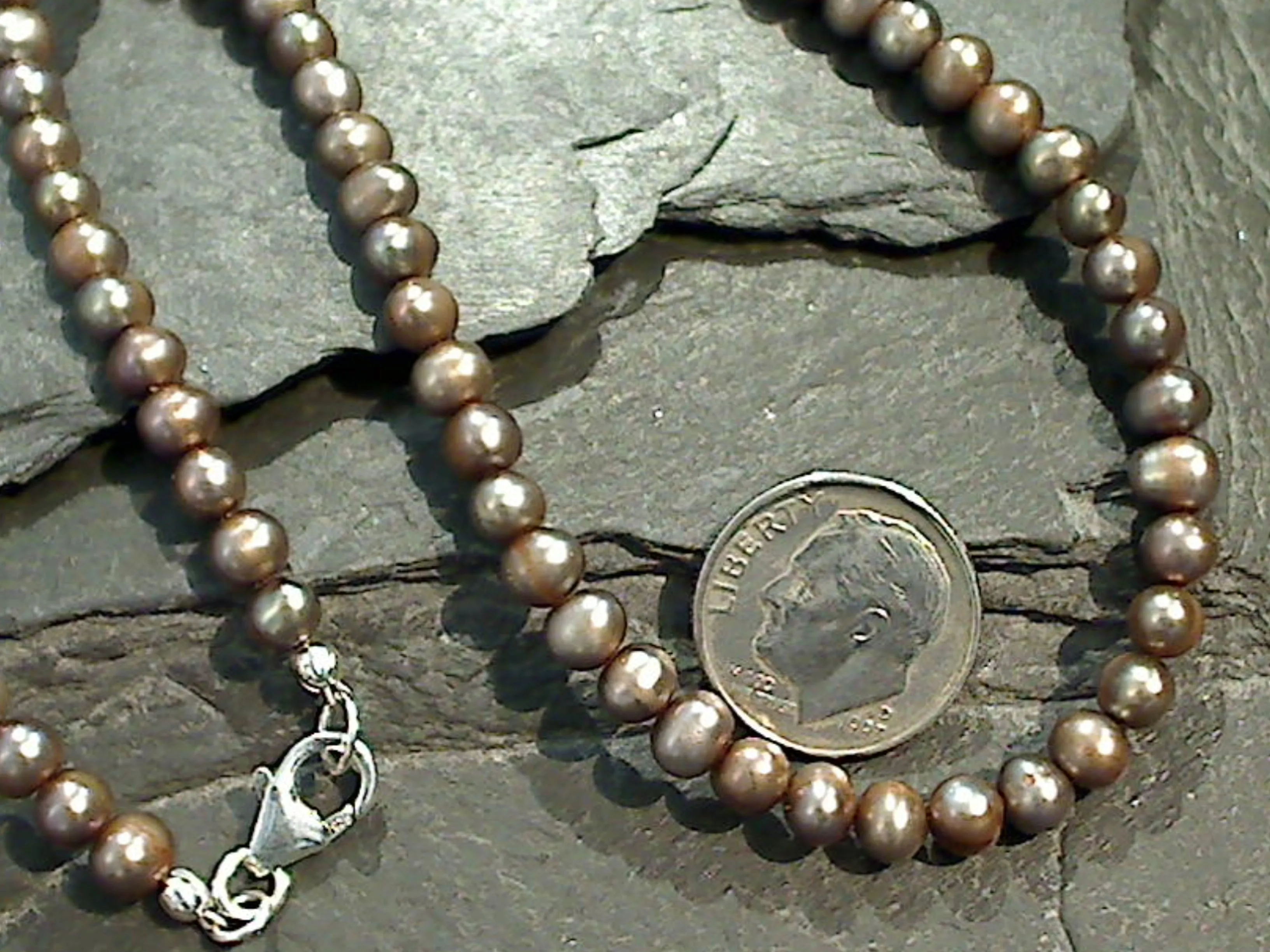 16" Bronze Pearl 5MM Necklace, Sterling Silver Clasp