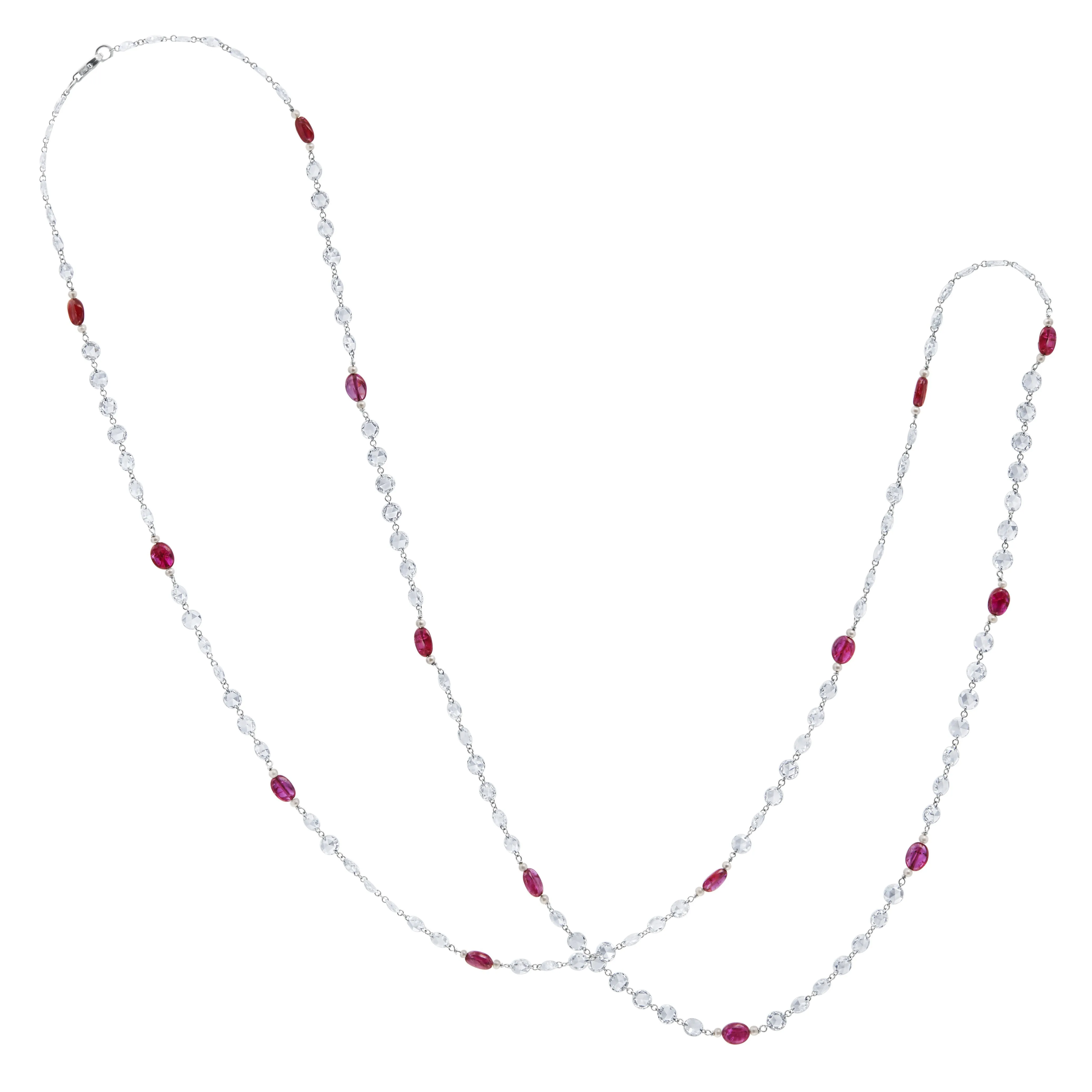 17.63 Carat Diamond and Ruby Beaded Necklace