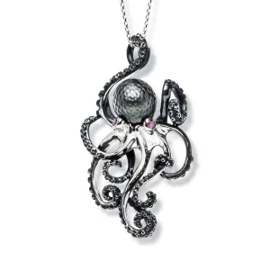 18 inch 9 mmTahitian Pearl Octopus with Ruby Eyes Pendant on Sterling Silver Chain