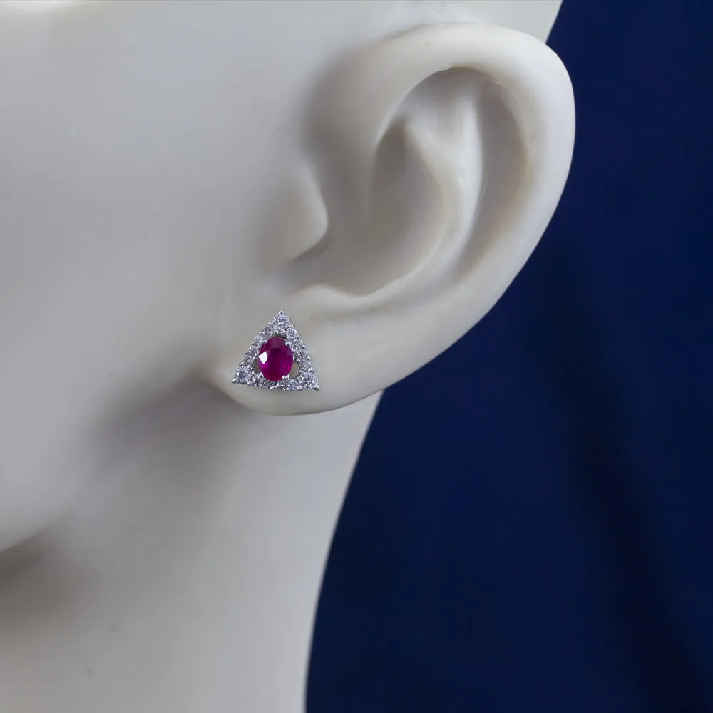 18ct White Gold Ruby and Diamond Triangle Cluster Stud Earrings