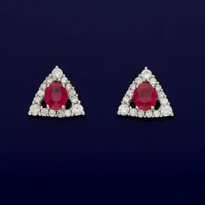18ct White Gold Ruby and Diamond Triangle Cluster Stud Earrings