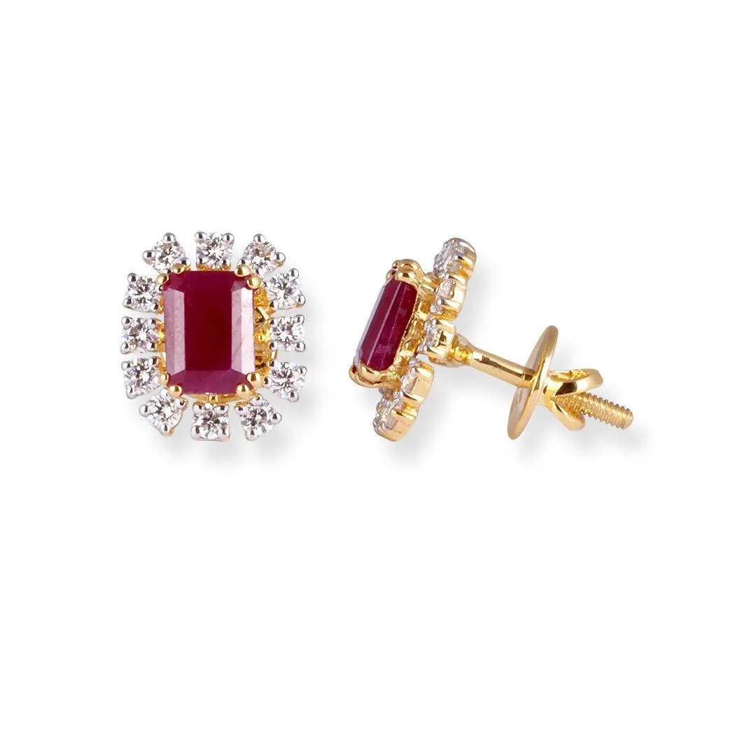 18ct Yellow Gold Diamond and Ruby Set (Pendant   Chain   Earrings) MCS7041 MCS7042