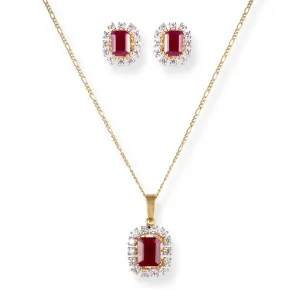 18ct Yellow Gold Diamond and Ruby Set (Pendant   Chain   Earrings) MCS7041 MCS7042