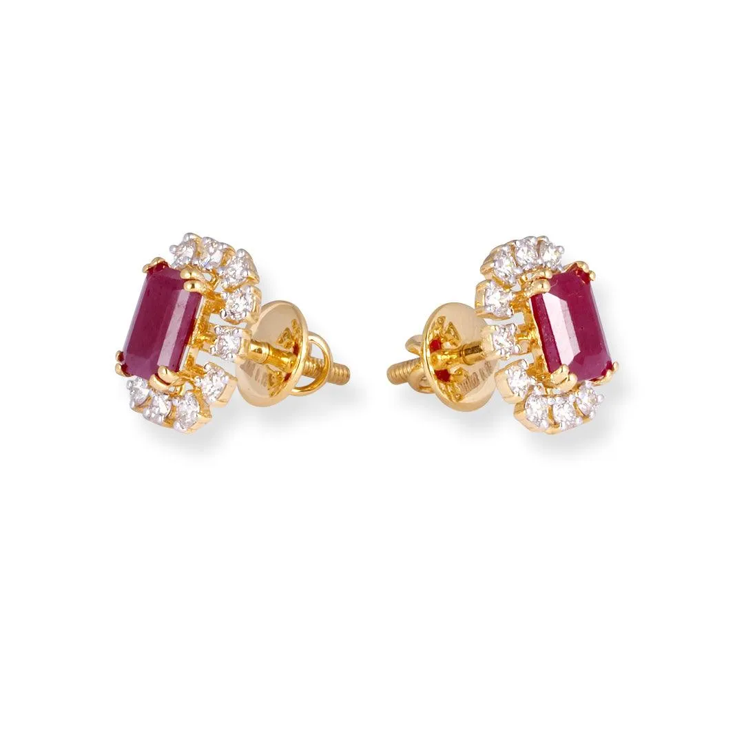 18ct Yellow Gold Diamond and Ruby Set (Pendant   Chain   Earrings) MCS7041 MCS7042