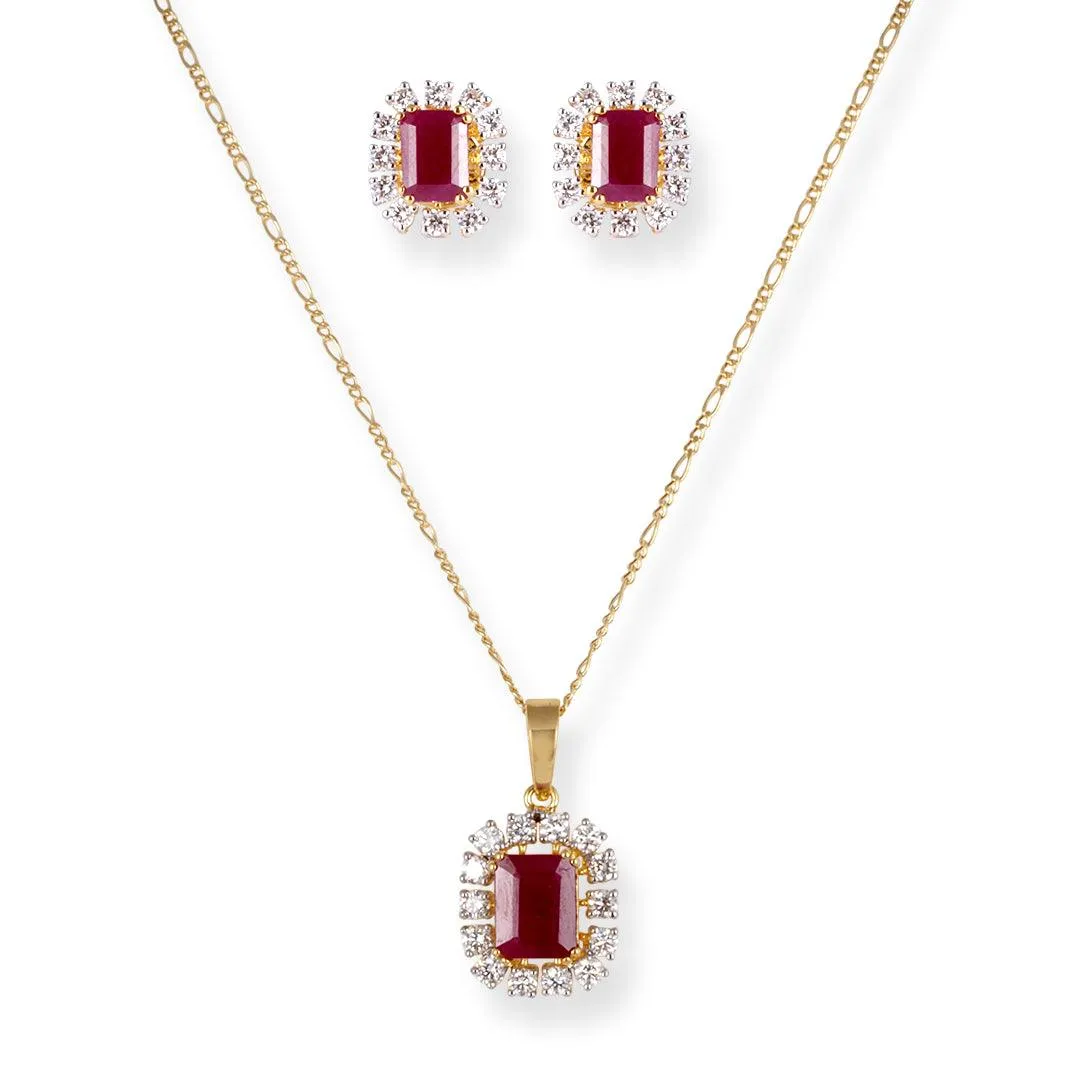 18ct Yellow Gold Diamond and Ruby Set (Pendant   Chain   Earrings) MCS7041 MCS7042