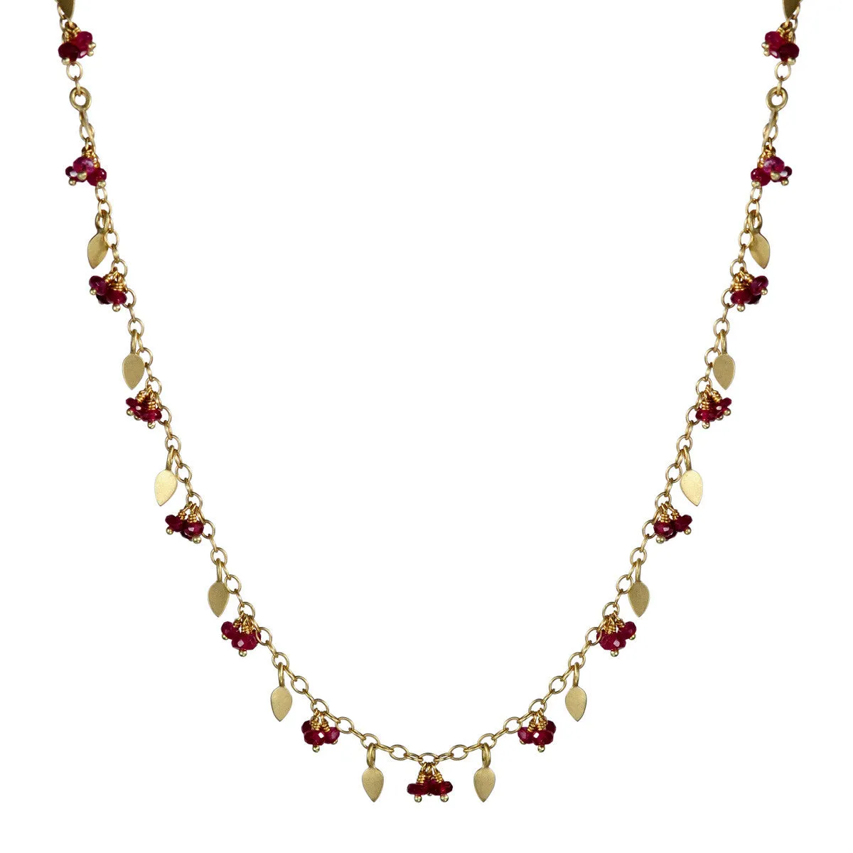 18K Gold Tiny Petal Chain with Rubies