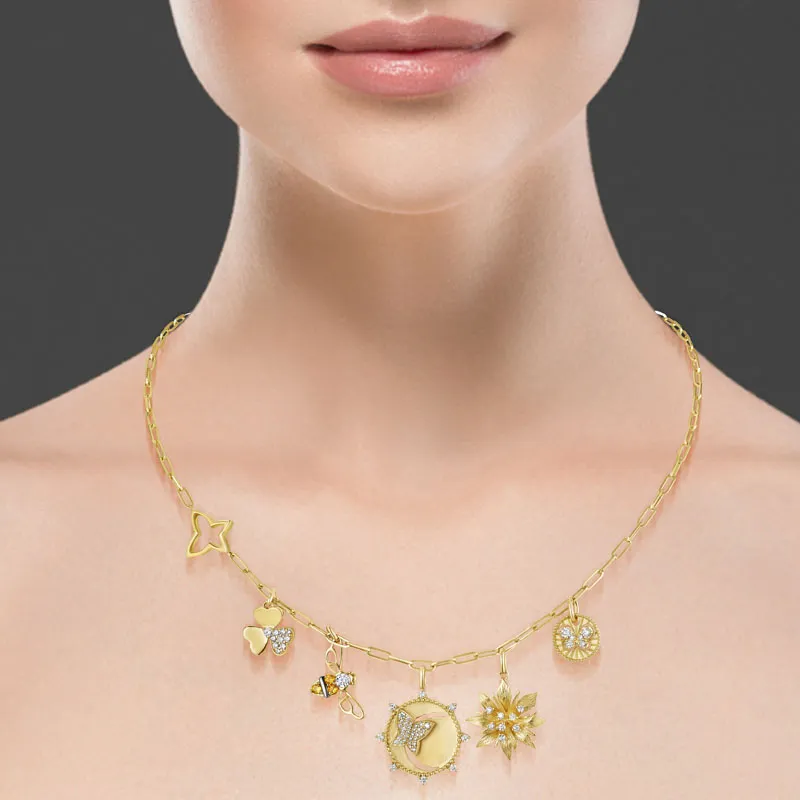 18k Penka Yellow Gold And Black Rhodium Necklace With 0.59 Cts Vs-Gh Diamonds  And Citrine