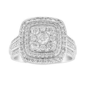 1ct Diamond Cluster Engagement Ring In 18ct White Gold