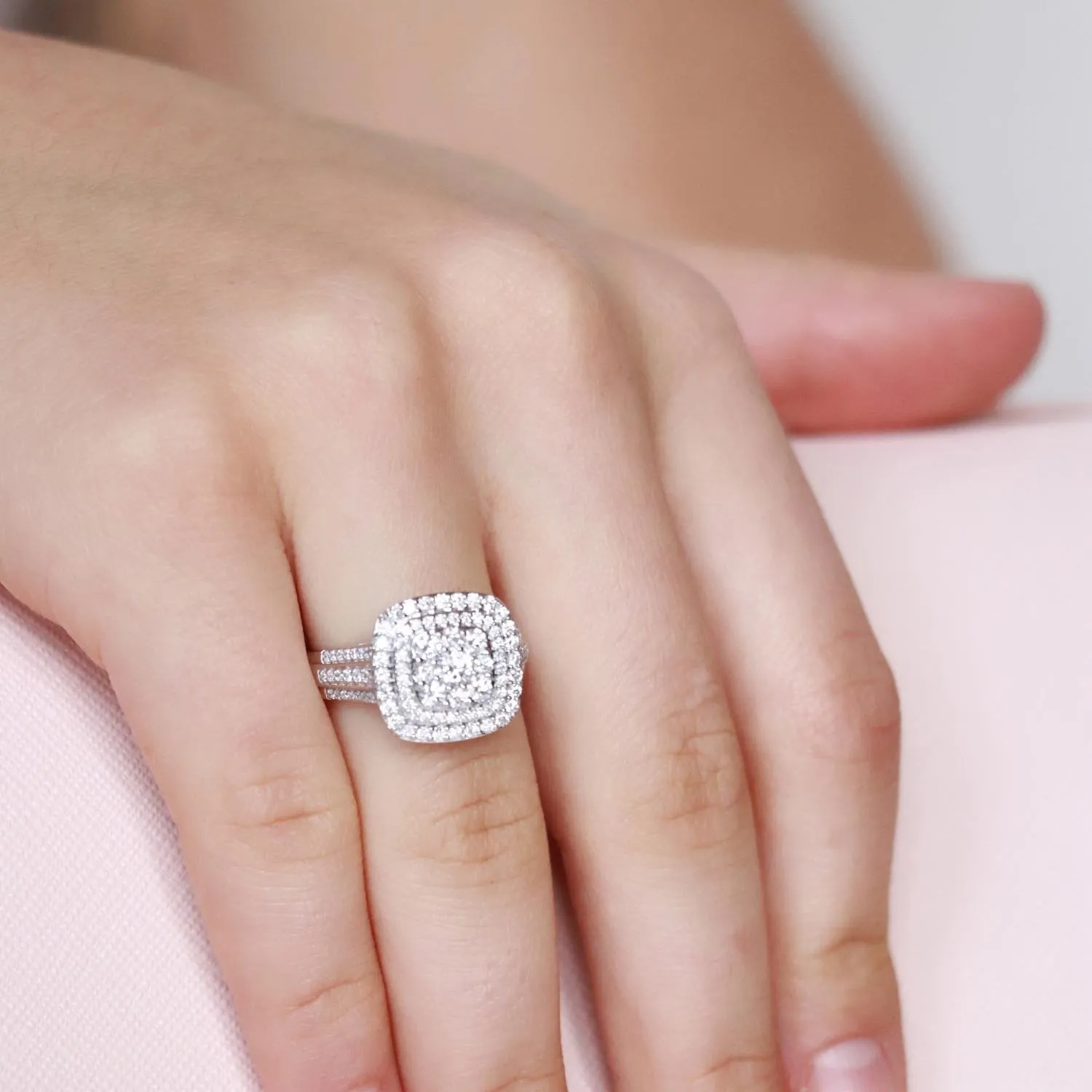 1ct Diamond Cluster Engagement Ring In 18ct White Gold