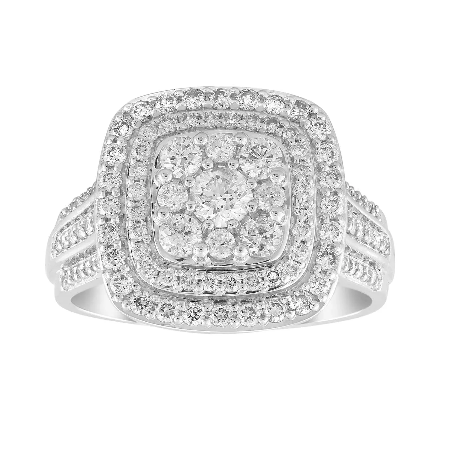 1ct Diamond Cluster Engagement Ring In 18ct White Gold