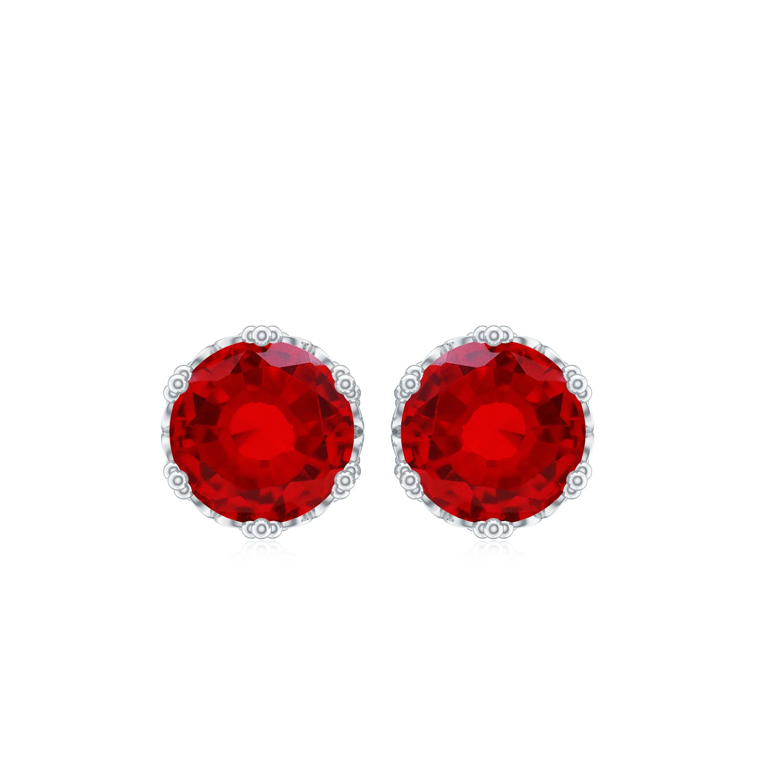 2 CT Lab Created Ruby Solitaire Stud Earring in Crown Setting