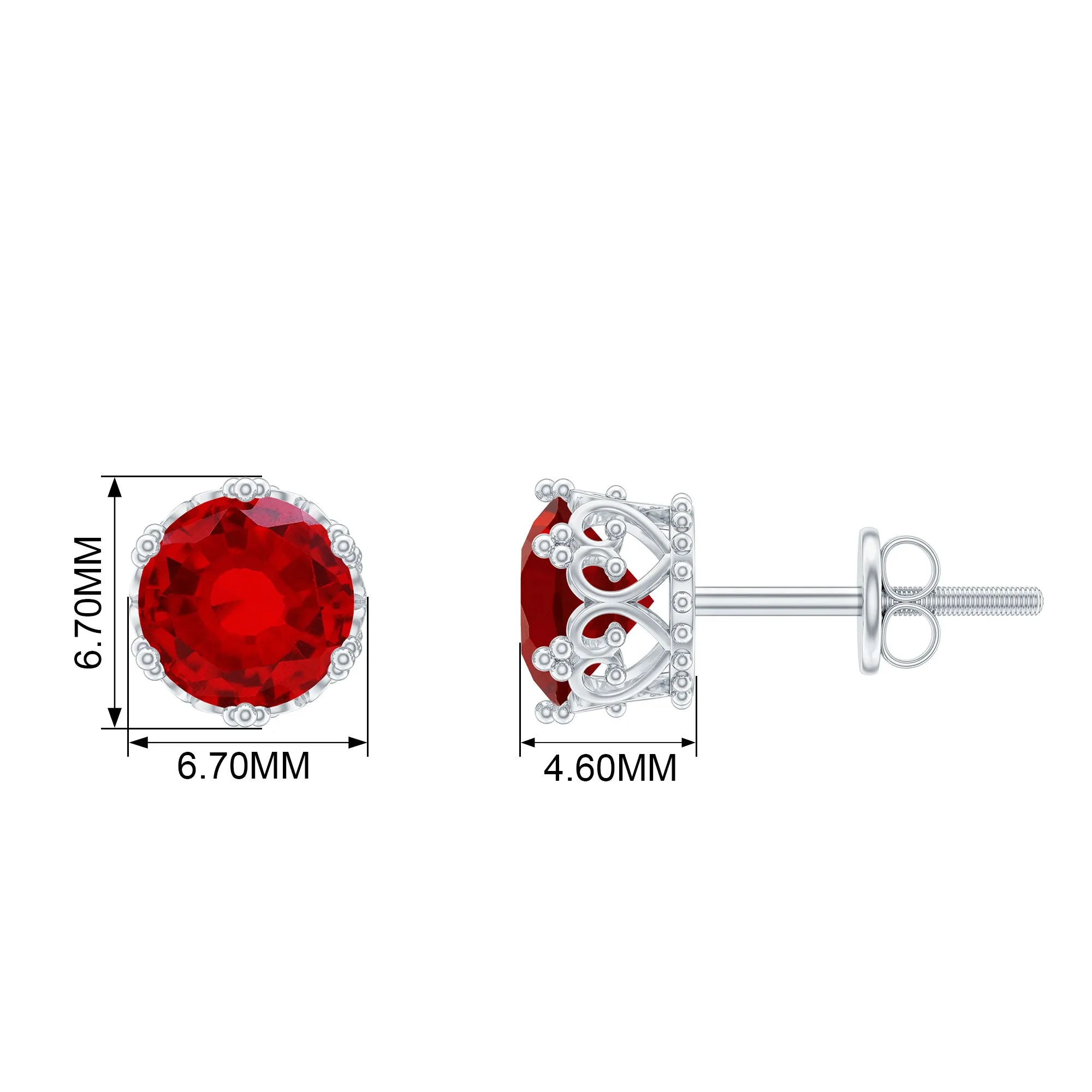 2 CT Lab Created Ruby Solitaire Stud Earring in Crown Setting